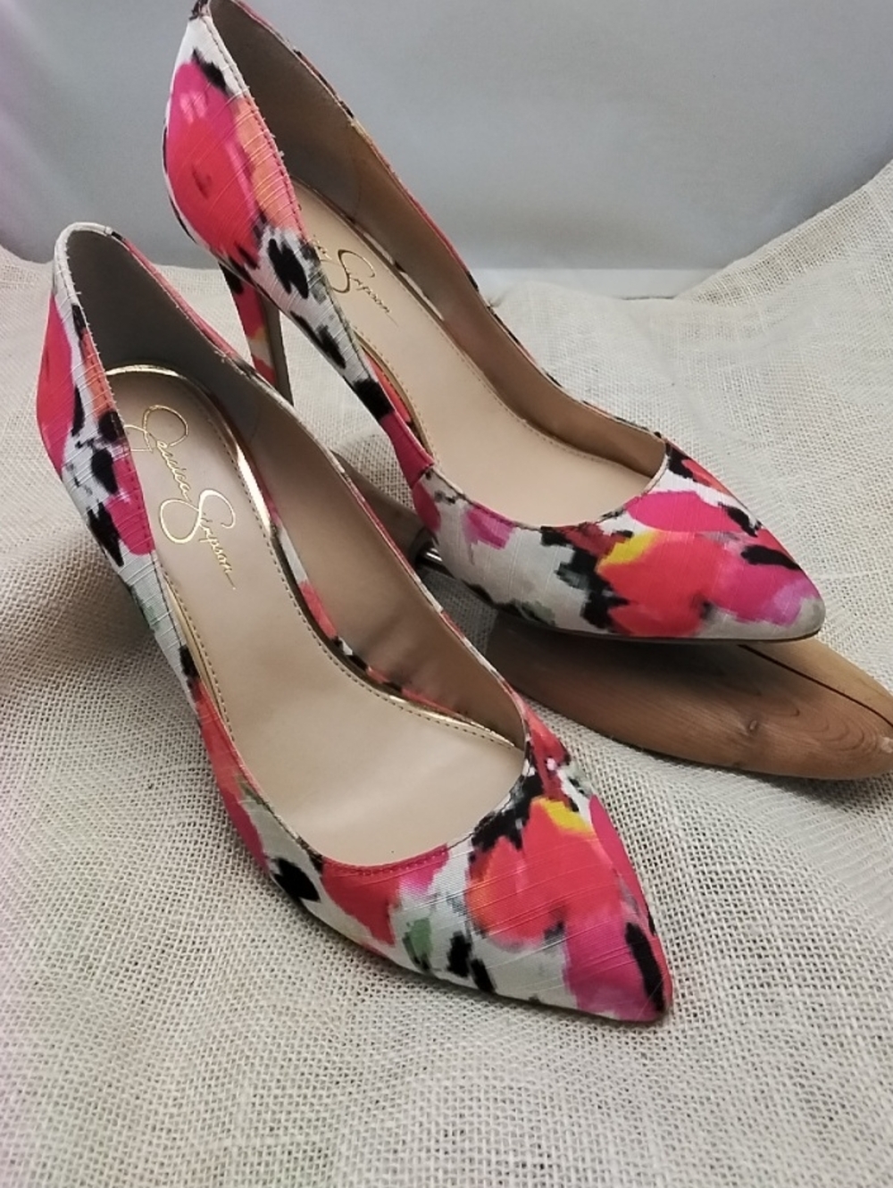 Jessica Simpson Hot Pink Floral Pointed Pumps